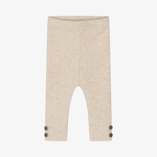 1 + in the family-Beige Cotton Knit Leggings | Childrensalon