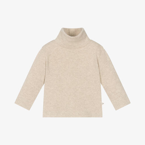 1 + in the family-Beige Cotton Knit Turtleneck Baby Sweater | Childrensalon