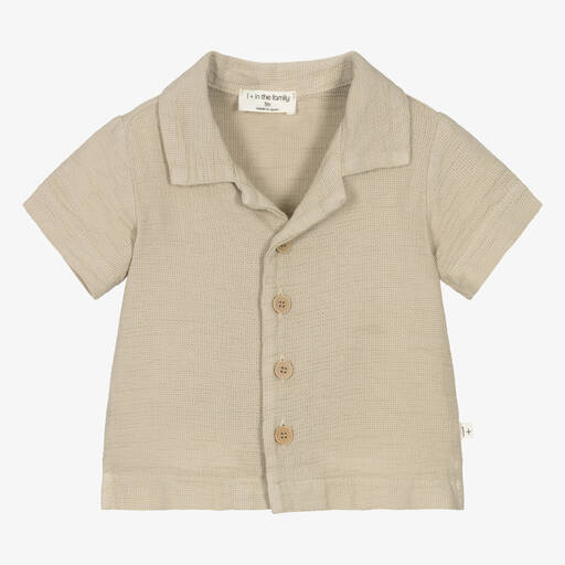 1 + in the family-Boys Beige Cotton Shirt | Childrensalon