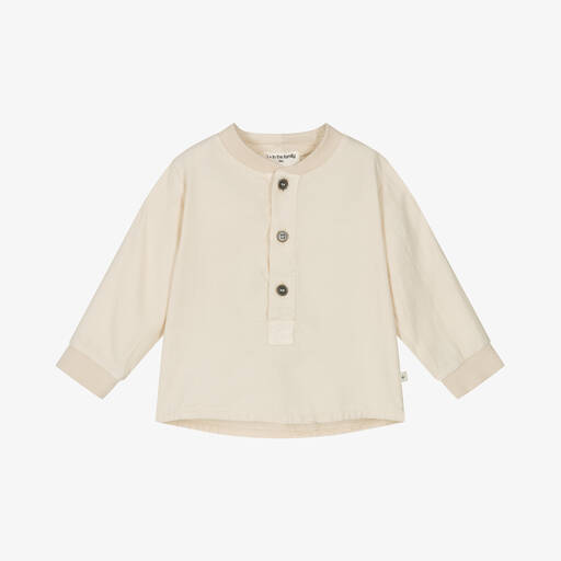 1 + in the family-Boys Beige Cotton & Viscose Shirt | Childrensalon