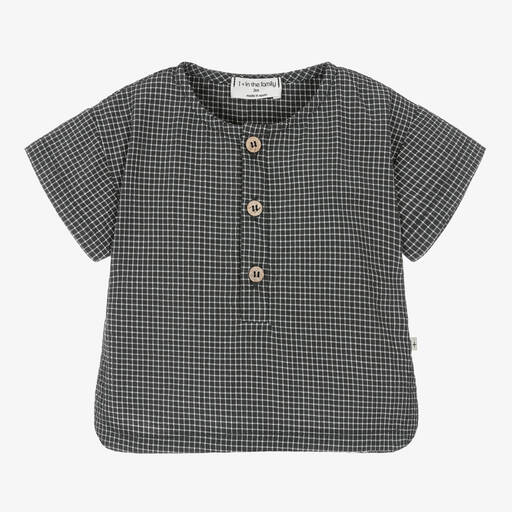1 + in the family-Boys Black Check Cotton Shirt | Childrensalon