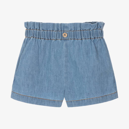 1 + in the family-Girls Blue Cotton Chambray Shorts | Childrensalon