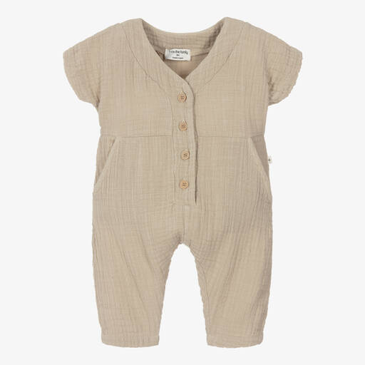 1 + in the family-Girls Taupe Beige Cotton Jumpsuit | Childrensalon