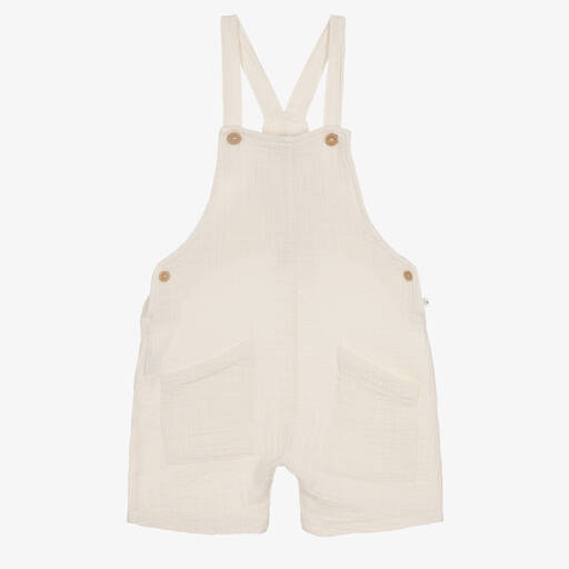 1 + in the family-Ivory Cotton Cheesecloth Dungaree Shorts | Childrensalon