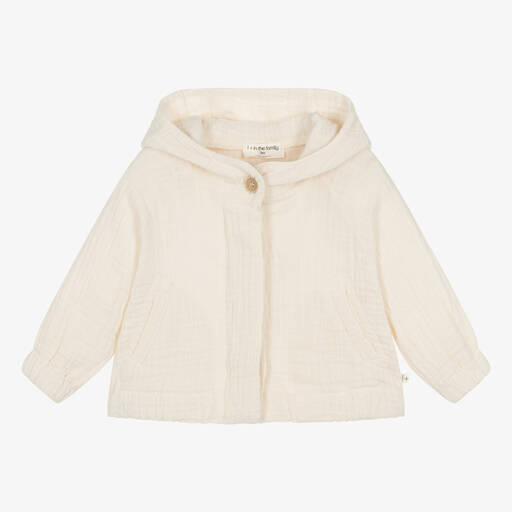 1 + in the family-Ivory Cotton Cheesecloth Hooded Jacket | Childrensalon