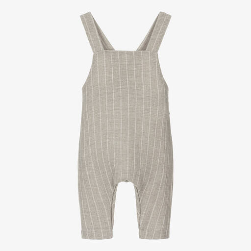 1 + in the family-Taupe Beige Cotton Stripe Baby Dungarees | Childrensalon