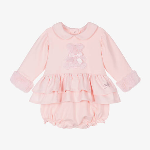 A Dee-Baby Girls Pink Cotton Teddy Bear Shortie | Childrensalon