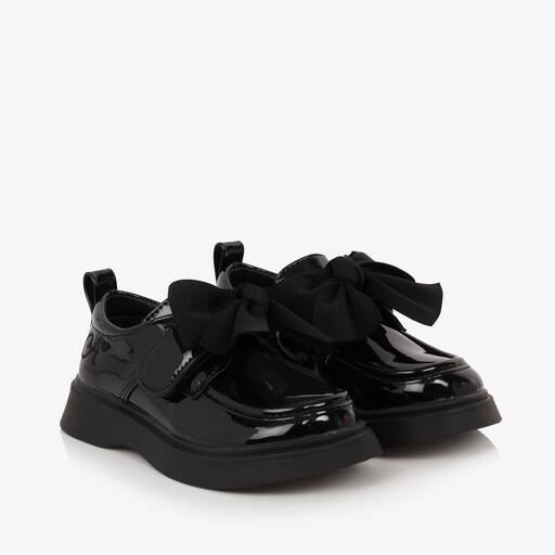 A Dee-Girls Black Faux Leather Patent Shoes | Childrensalon