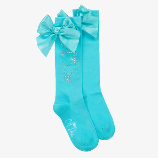 A Dee-Girls Blue Cotton Bow Socks | Childrensalon