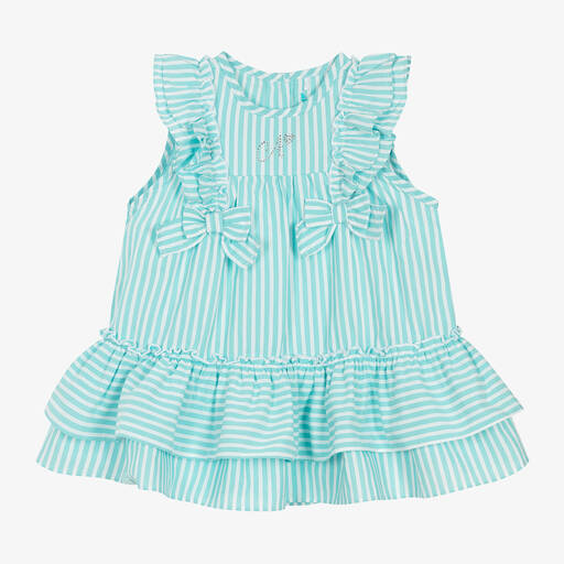 A Dee-Girls Blue Striped Cotton Dress | Childrensalon