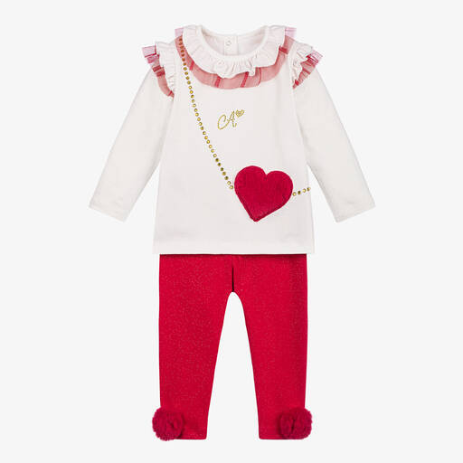 A Dee-Girls Glittery Red Cotton Leggings Set | Childrensalon