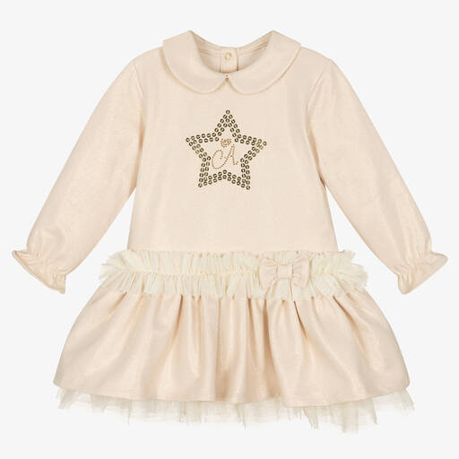 A Dee-Girls Gold Cotton Jersey Dress | Childrensalon