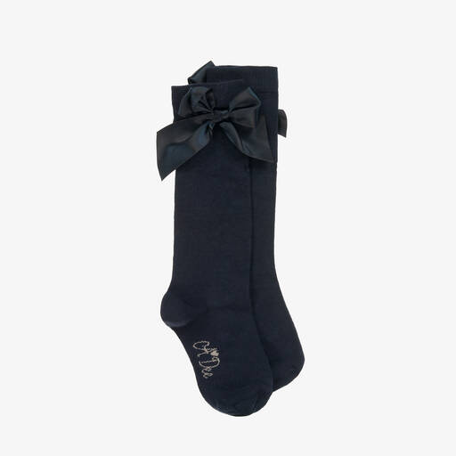 A Dee-Girls Navy Blue Bow Knee-High Socks | Childrensalon