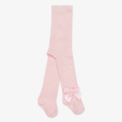 A Dee-Girls Pink Cotton Hearts & Bow Tights | Childrensalon