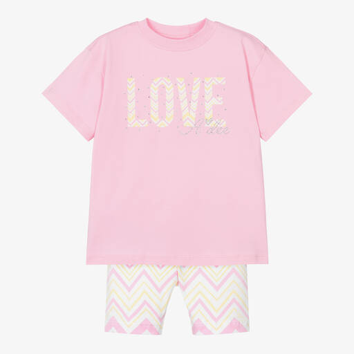A Dee-Girls Pink Cotton Zigzag Shorts Set | Childrensalon