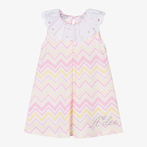 A Dee-Girls Pink & Yellow Cotton Dress | Childrensalon