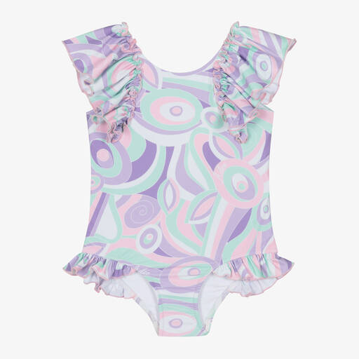 A Dee-Girls Purple Abstract Ruffle Swimsuits | Childrensalon