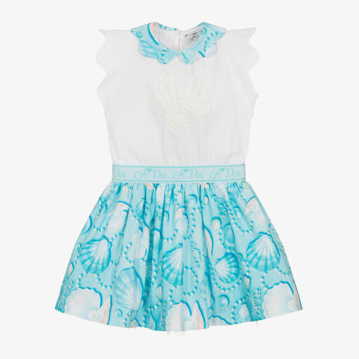 A Dee-Girls White & Blue Seashell Dress | Childrensalon