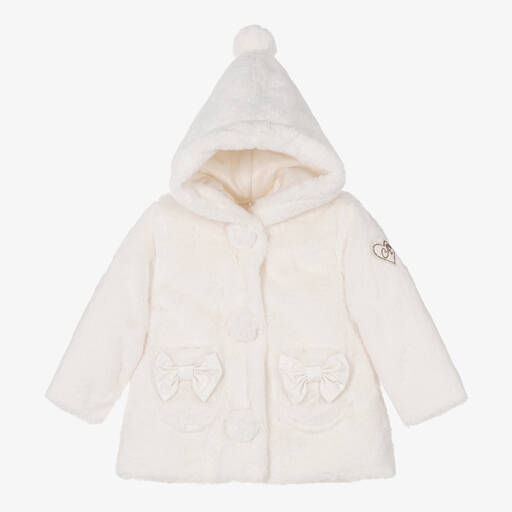 A Dee-Girls White Faux Fur Hooded Coat | Childrensalon
