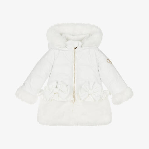 A Dee-Girls White Faux Fur Hooded Coat  | Childrensalon