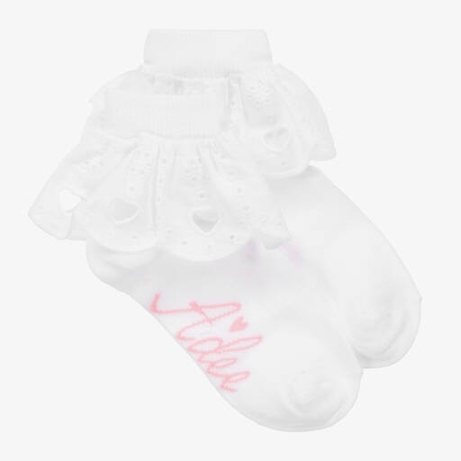 A Dee-Girls White Frilly Broderie Anglaise Socks | Childrensalon