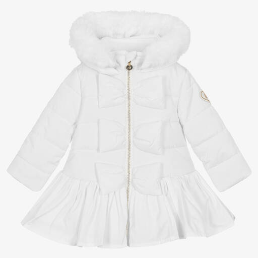 A Dee-Girls White Hooded Puffer Coat | Childrensalon