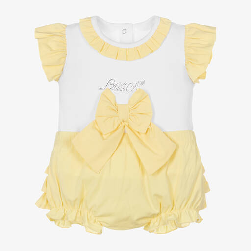 A Dee-Girls Yellow Cotton Bow Shorts Set | Childrensalon