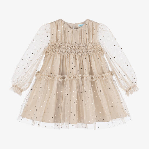 Abel & Lula-Mädchen Beige & Gold Stern Tüllkleid | Childrensalon