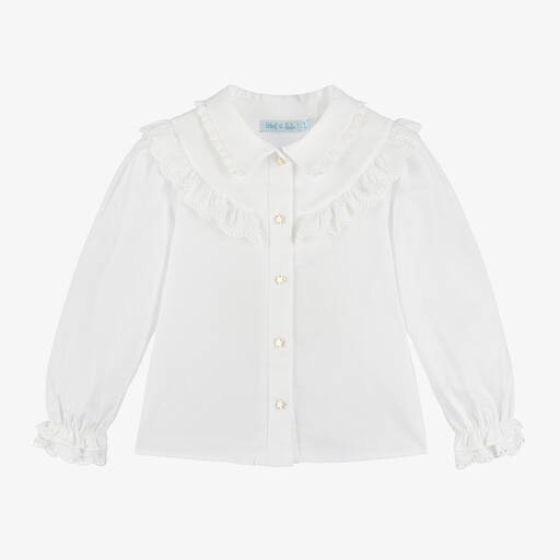 Abel & Lula-Girls Ivory Cotton Ruffle Blouse | Childrensalon