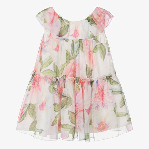 Abel & Lula-Girls Ivory Floral Chiffon Dress | Childrensalon