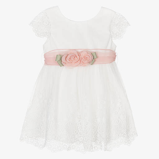 Abel & Lula-Girls White Floral Tulle & Lace Dress | Childrensalon