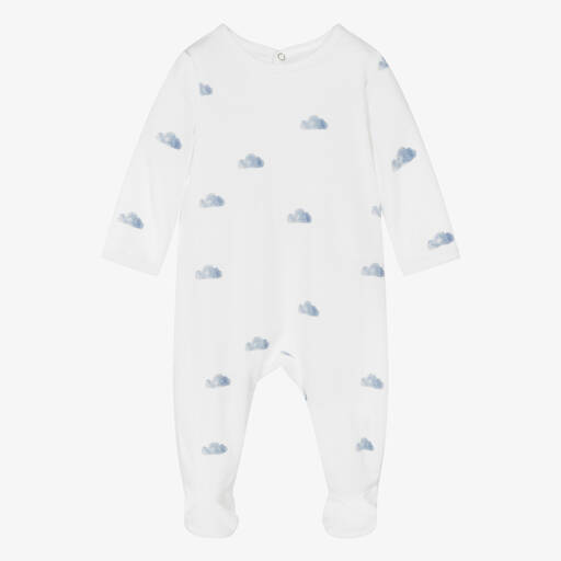 Absorba-White & Blue Velour Cloud Print Babygrow | Childrensalon