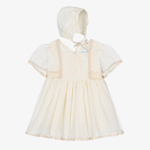 Abuela Tata-Кремовый комплект с платьем с вышивкой для малышек | Childrensalon