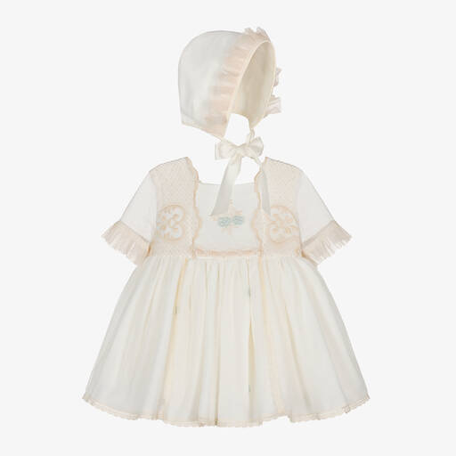 Abuela Tata-Baby Girls Ivory Embroidered Tulle Dress Set | Childrensalon