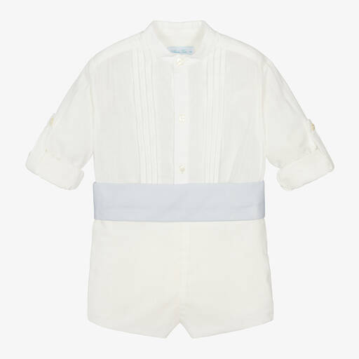 Abuela Tata-طقم قميص وشورت قطن لون عاجي للأولاد | Childrensalon