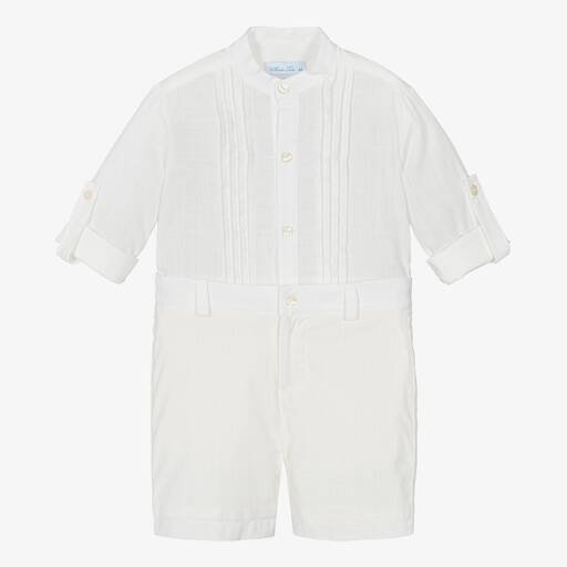 Abuela Tata-Boys Ivory Cotton Shirt & Shorts Set | Childrensalon