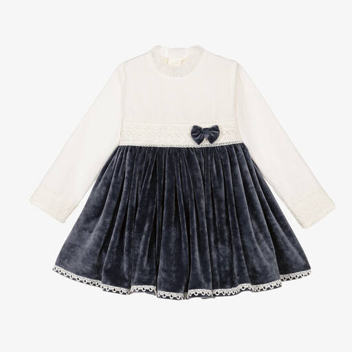 Abuela Tata-Girls Blue Lace Plush Dress | Childrensalon