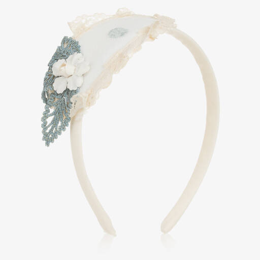 Abuela Tata-Girls Ivory & Blue Lace Hairband | Childrensalon