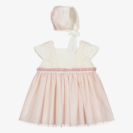 Abuela Tata-Girls Ivory & Pink Tulle Dress Set | Childrensalon