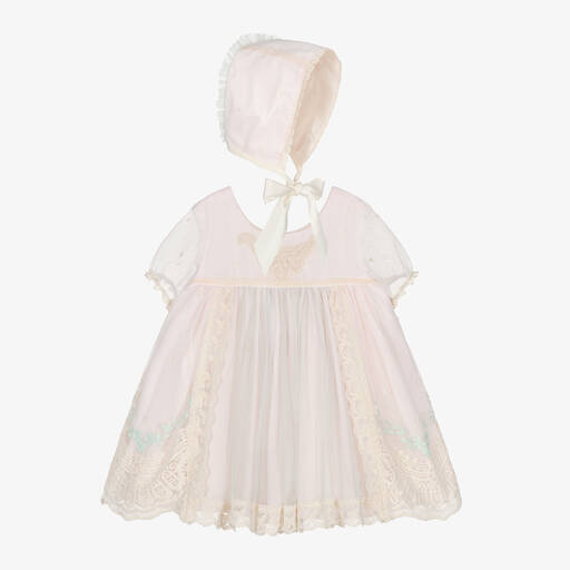 Abuela Tata-Girls Pink & Ivory Tulle Dress Set | Childrensalon
