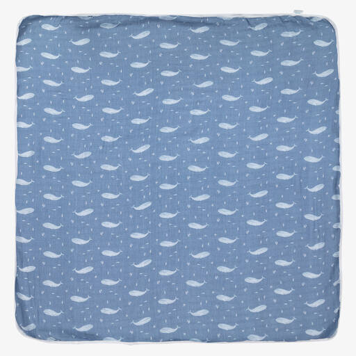 aden + anais-Blue Organic Cotton Muslin Blanket (120cm) | Childrensalon