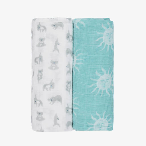 aden + anais-Blue & White Muslin Blankets (2 Pack) | Childrensalon