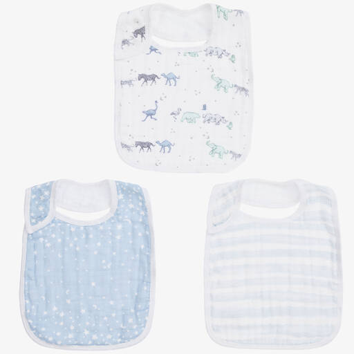 aden + anais-White & Blue Cotton Muslin Bibs (3 Pack) | Childrensalon