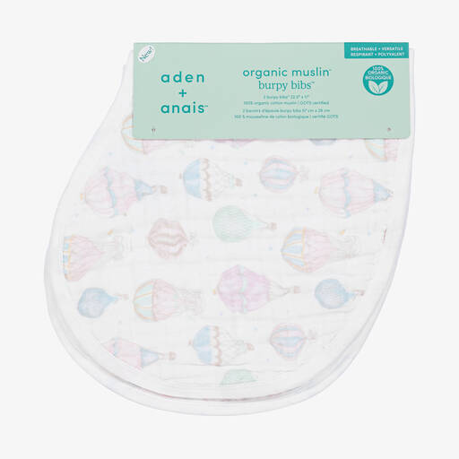 aden + anais-White Organic Muslin Burpy Bibs (2 Pack) | Childrensalon