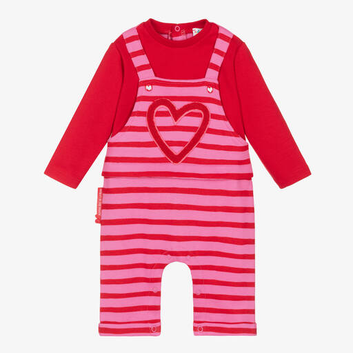 Agatha Ruiz de la Prada-Baby Girls Pink Striped Cotton Romper | Childrensalon