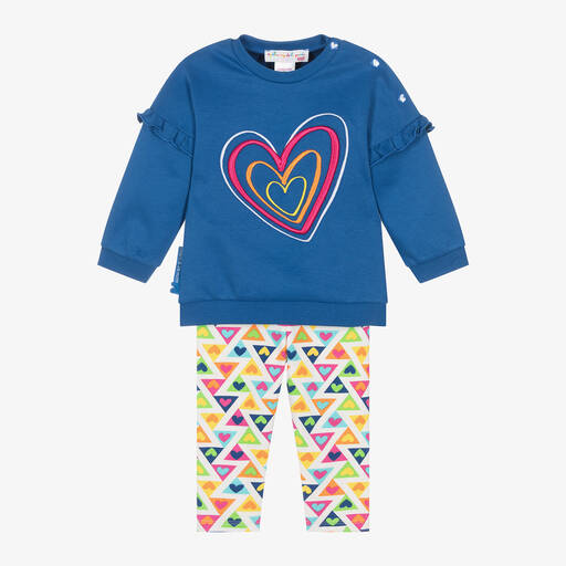 Agatha Ruiz de la Prada-Girls Blue Cotton Heart Leggings Set | Childrensalon