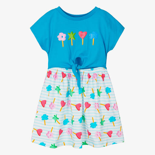 Agatha Ruiz de la Prada-Girls Blue Lollipop Cotton Dress | Childrensalon