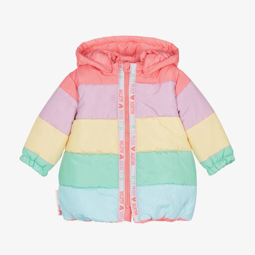 Agatha Ruiz de la Prada-Girls Pink Colourblock Puffer Coat | Childrensalon