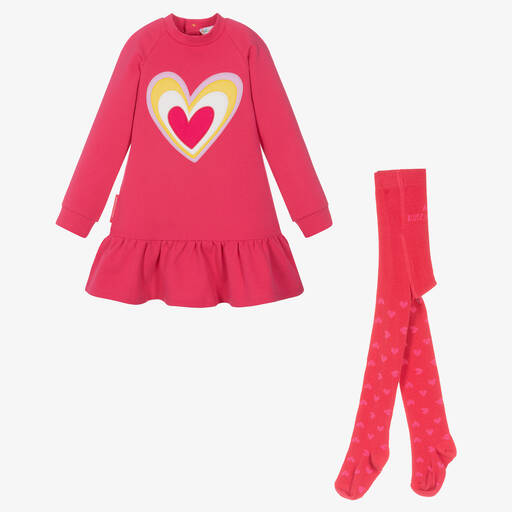 Agatha Ruiz de la Prada-Розовое платье с сердцем и колготки из хлопка | Childrensalon