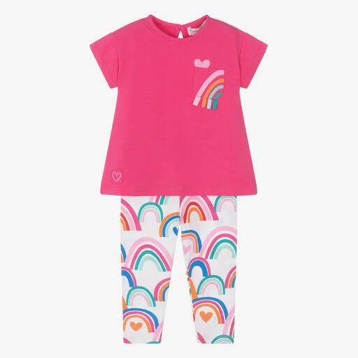 Agatha Ruiz de la Prada-Girls Pink Cotton Rainbow Leggings Set | Childrensalon